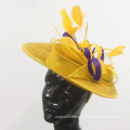 Caprilite Big Saucer Sinamay Yellow & Dark Purple Mixed Colour Fascinator On Headband Wedding Derby Ascot Races Ladies Hat